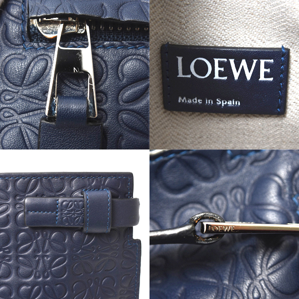 ロエベ バッグ レディース メンズ Tポーチ リピートアナグラム クラッチバッグ レザー ネイビー LOEWE 107.55.K05 中古