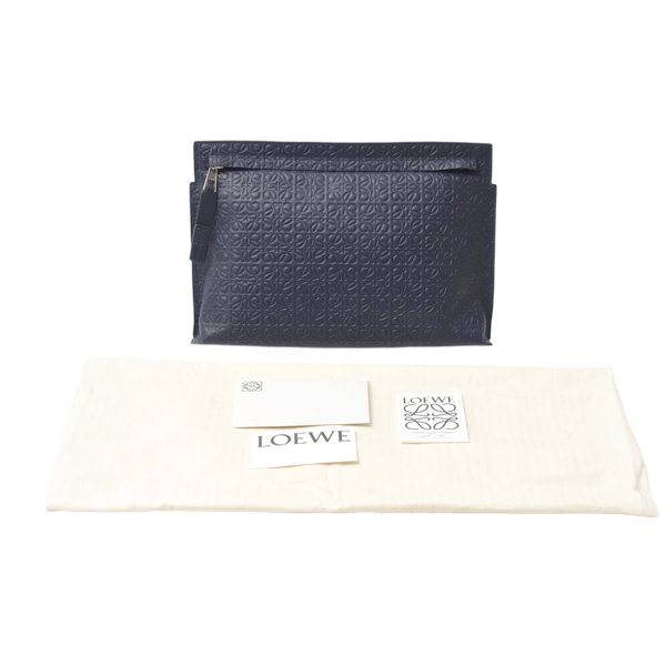 ロエベ バッグ レディース メンズ Tポーチ リピートアナグラム クラッチバッグ レザー ネイビー LOEWE 107.55.K05 中古