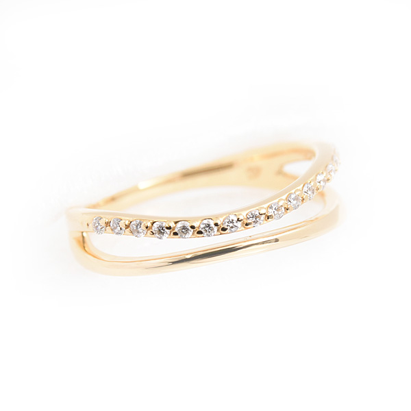 ヨンドシー 指輪 レディース メレダイヤ リング 2連風 ウェーブライン イエローゴールド 4℃ K18YG 中古