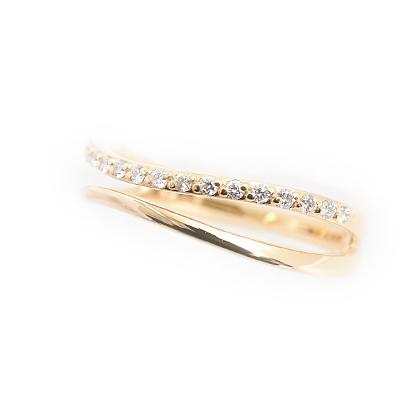 ヨンドシー 指輪 レディース メレダイヤ リング 2連風 ウェーブライン イエローゴールド 4℃ K18YG 中古