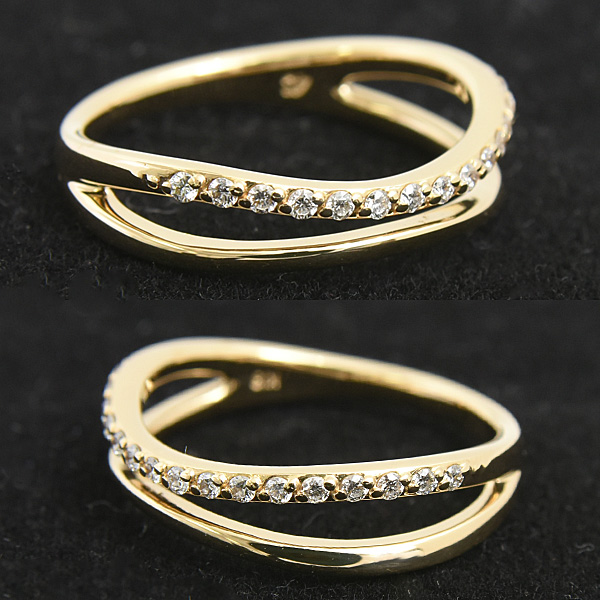 ヨンドシー 指輪 レディース メレダイヤ リング 2連風 ウェーブライン イエローゴールド 4℃ K18YG 中古