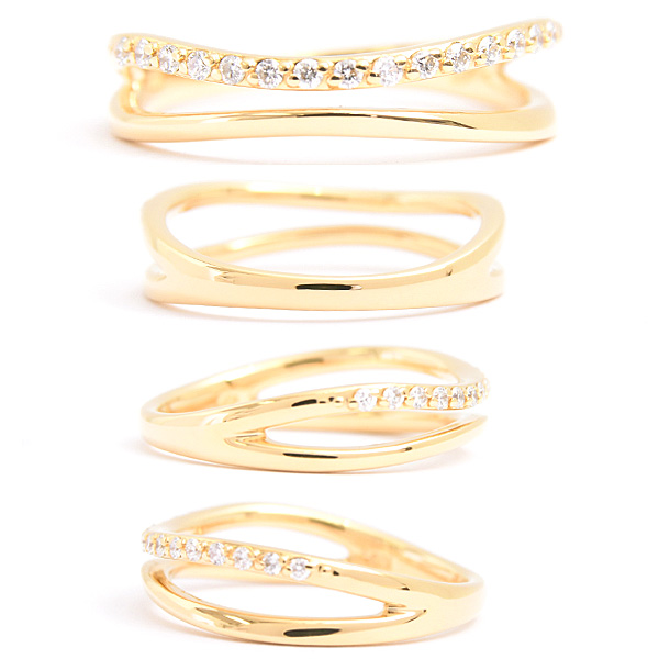 ヨンドシー 指輪 レディース メレダイヤ リング 2連風 ウェーブライン イエローゴールド 4℃ K18YG 中古