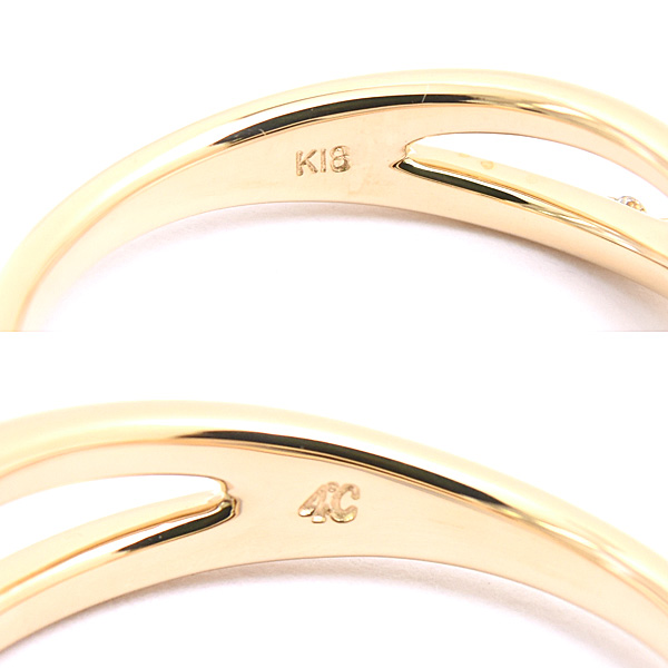 ヨンドシー 指輪 レディース メレダイヤ リング 2連風 ウェーブライン イエローゴールド 4℃ K18YG 中古