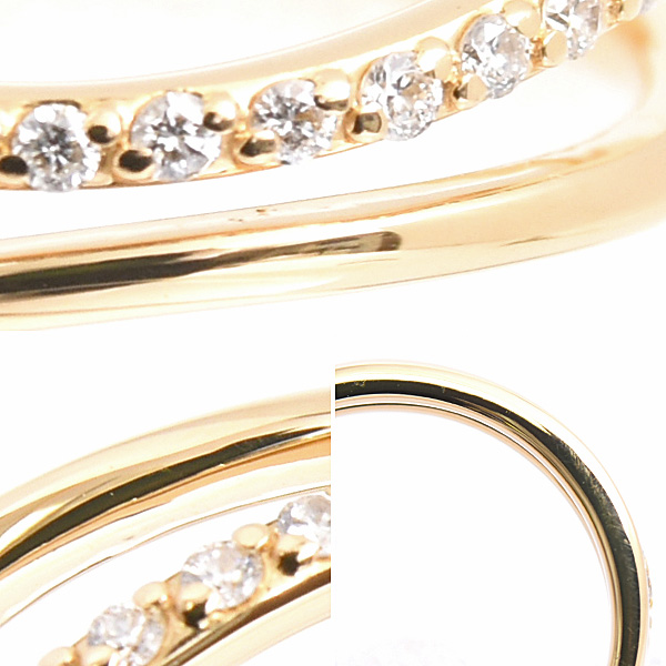 ヨンドシー 指輪 レディース メレダイヤ リング 2連風 ウェーブライン イエローゴールド 4℃ K18YG 中古