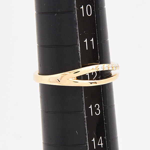 ヨンドシー 指輪 レディース メレダイヤ リング 2連風 ウェーブライン イエローゴールド 4℃ K18YG 中古