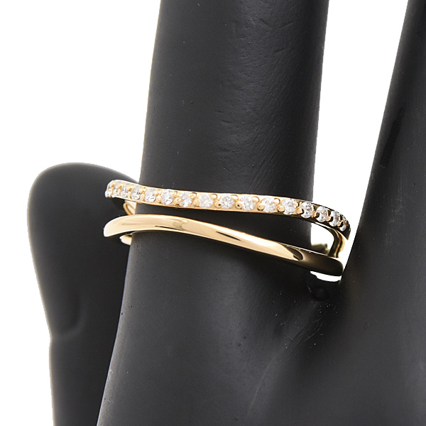 ヨンドシー 指輪 レディース メレダイヤ リング 2連風 ウェーブライン イエローゴールド 4℃ K18YG 中古