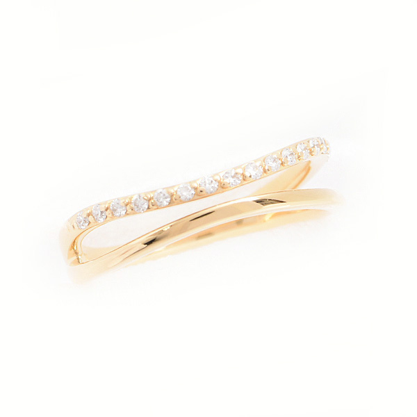 ヨンドシー 指輪 レディース メレダイヤ リング 2連風 ウェーブライン イエローゴールド 4℃ K18YG 中古