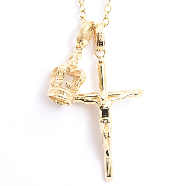 ドルチェ&ガッバーナ ネックレス メンズ レディース クロス キリスト クラウン 王冠 ロング イエローゴールド DOLCE&GABBANA 750YG 中古