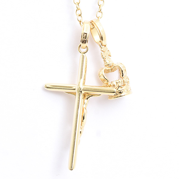 ドルチェ&ガッバーナ ネックレス メンズ レディース クロス キリスト クラウン 王冠 ロング イエローゴールド DOLCE&GABBANA 750YG 中古