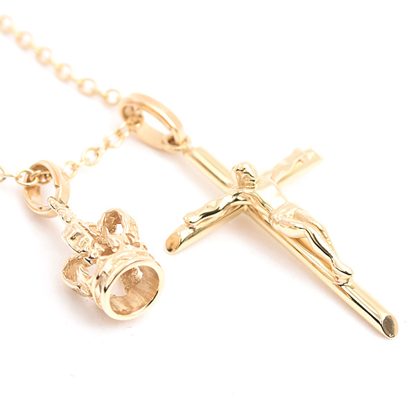 ドルチェ&ガッバーナ ネックレス メンズ レディース クロス キリスト クラウン 王冠 ロング イエローゴールド DOLCE&GABBANA 750YG 中古