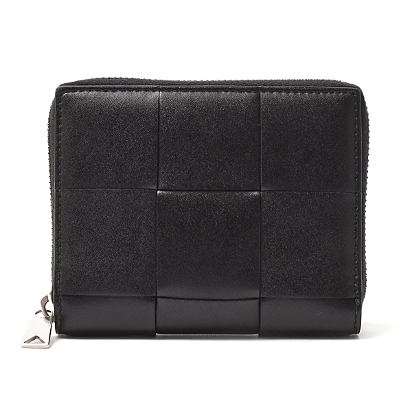 ボッテガヴェネタ 財布 メンズ レディース カセット ジップアラウンド ウォレット マキシイントレチャート カーフスキン ブラック BOTTEGA VENETA 中古