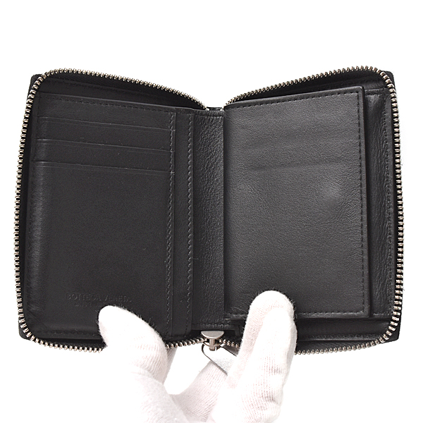 ボッテガヴェネタ 財布 メンズ レディース カセット ジップアラウンド ウォレット マキシイントレチャート カーフスキン ブラック BOTTEGA VENETA 中古