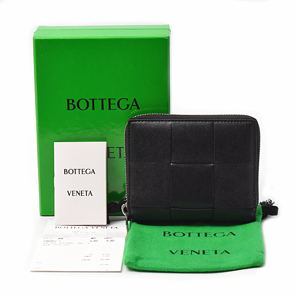 ボッテガヴェネタ 財布 メンズ レディース カセット ジップアラウンド ウォレット マキシイントレチャート カーフスキン ブラック BOTTEGA VENETA 中古