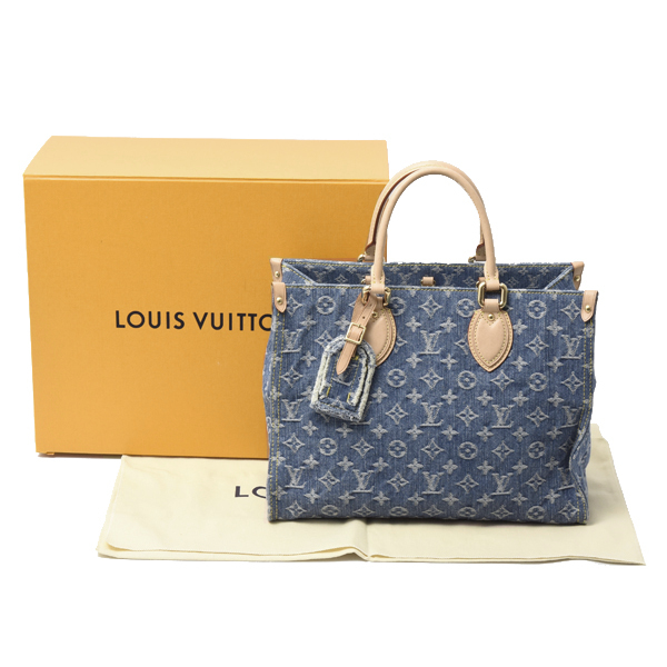 ルイヴィトン オンザゴーMM モノグラムデニム トートバッグ ショルダーバッグ 2WAY ブルー M46871 Louis Vuitton 中古