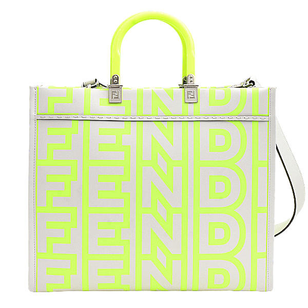 フェンディ バッグ レディース メンズ サンシャイントート ショルダー マークジェイコブスコラボ レザー 蛍光イエロー×グレー FENDI 8BH386 中古