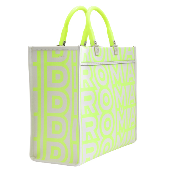 フェンディ バッグ レディース メンズ サンシャイントート ショルダー マークジェイコブスコラボ レザー 蛍光イエロー×グレー FENDI 8BH386 中古