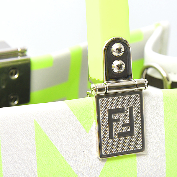 フェンディ バッグ レディース メンズ サンシャイントート ショルダー マークジェイコブスコラボ レザー 蛍光イエロー×グレー FENDI 8BH386 中古