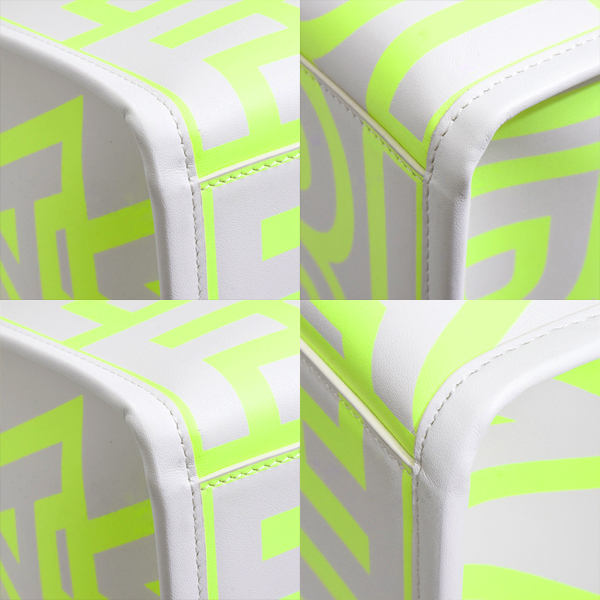 フェンディ バッグ レディース メンズ サンシャイントート ショルダー マークジェイコブスコラボ レザー 蛍光イエロー×グレー FENDI 8BH386 中古