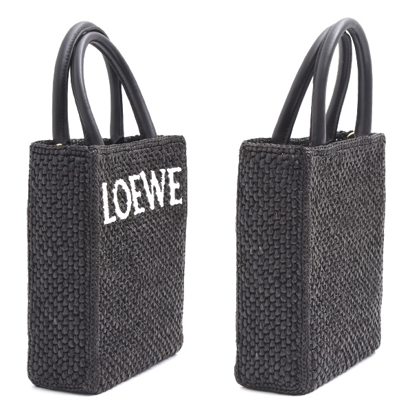 ロエベ バッグ レディース スタンダード A5トート ミニ ショルダー 2WAY ポシェット ラフィア カーフ ブラック LOEWE A563S30X09 中古