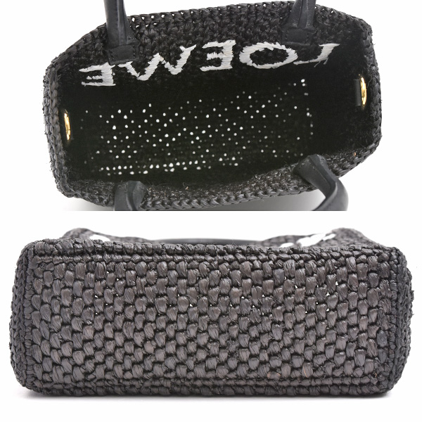 ロエベ バッグ レディース スタンダード A5トート ミニ ショルダー 2WAY ポシェット ラフィア カーフ ブラック LOEWE A563S30X09 中古