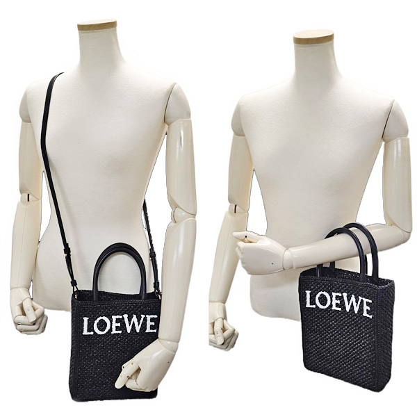 ロエベ バッグ レディース スタンダード A5トート ミニ ショルダー 2WAY ポシェット ラフィア カーフ ブラック LOEWE A563S30X09 中古