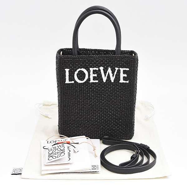 ロエベ バッグ レディース スタンダード A5トート ミニ ショルダー 2WAY ポシェット ラフィア カーフ ブラック LOEWE A563S30X09 中古