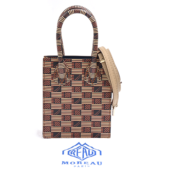 モローパリ バッグ レディース 2WAY ハンドバッグ モロープリント ミニトート カーフ ブラウン MOREAU PARIS 013CLUU 中古