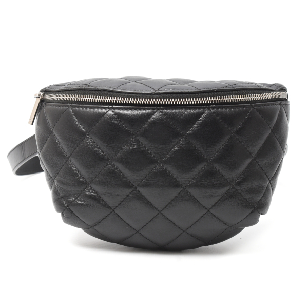 シャネル ウエストバッグ ボディバッグ マトラッセ シャネルユニフォーム ベルトバッグ ポーチ カーフレザー ブラック CHANEL 中古