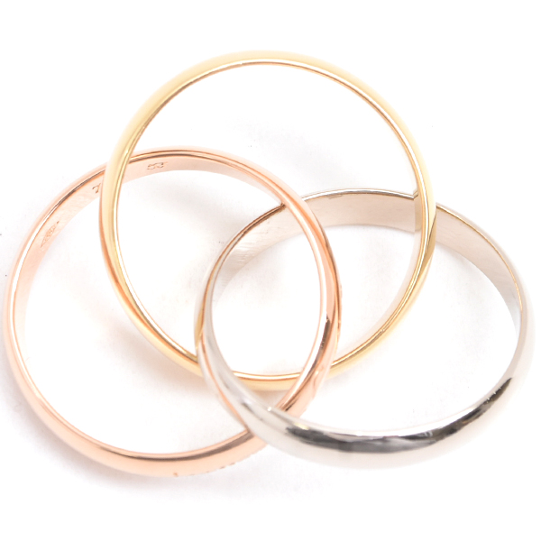 カルティエ 指輪 レディース トリニティ リング 3.3mm幅 53号 ゴールド Cartier 750YG×WG×PG 中古