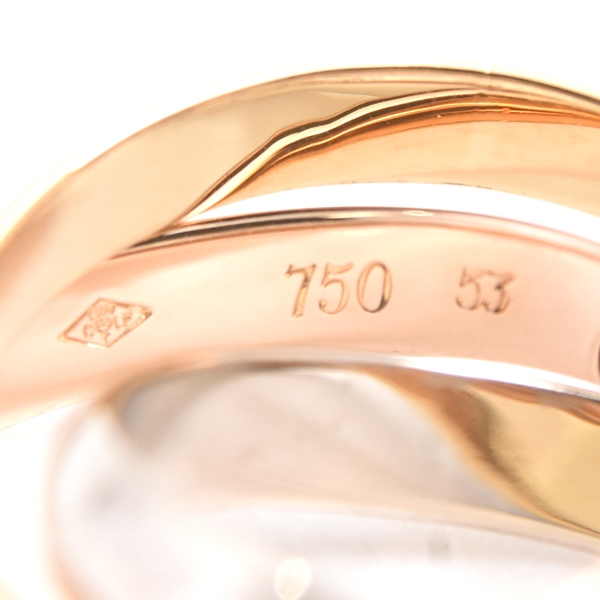 カルティエ 指輪 レディース トリニティ リング 3.3mm幅 53号 ゴールド Cartier 750YG×WG×PG 中古