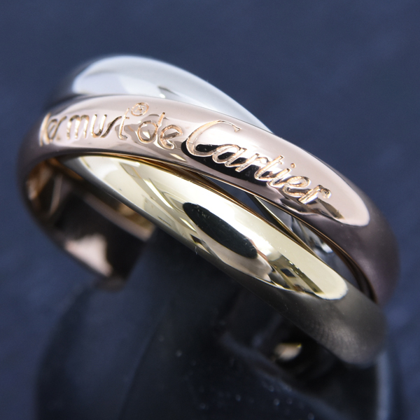 カルティエ 指輪 レディース トリニティ リング 3.3mm幅 53号 ゴールド Cartier 750YG×WG×PG 中古