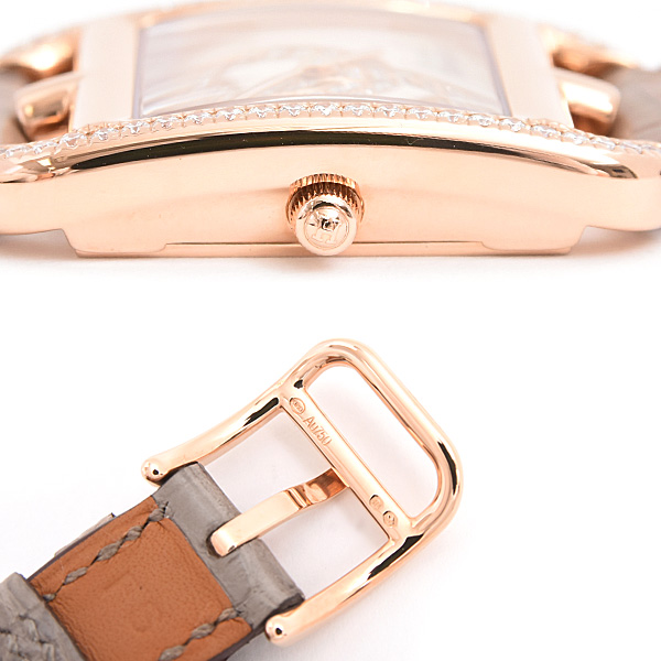 エルメス 時計 レディース ケープコッド シェーヌダンクル ダイヤベゼル 文字盤ダイヤ 電池式 ゴールド文字盤 750PG アリゲーター HERMES CC1.371 中古