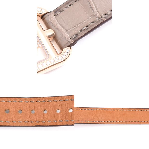 エルメス 時計 レディース ケープコッド シェーヌダンクル ダイヤベゼル 文字盤ダイヤ 電池式 ゴールド文字盤 750PG アリゲーター HERMES CC1.371 中古