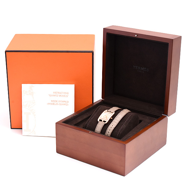 エルメス 時計 レディース ケープコッド シェーヌダンクル ダイヤベゼル 文字盤ダイヤ 電池式 ゴールド文字盤 750PG アリゲーター HERMES CC1.371 中古