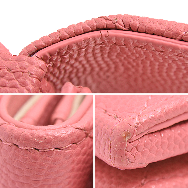 シャネル 財布 レディース マトラッセ スモールフラップ コンパクトウォレット コーラルピンク キャビアスキン CHANEL AP3518 中古