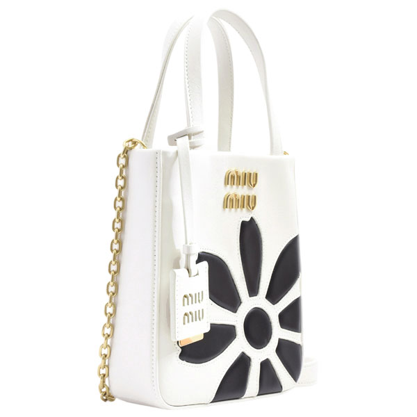 ミュウミュウ バッグ レディース フラワーモチーフ ハンドバッグ ショルダー 2WAY カーフ オフホワイト MIUMIU 中古