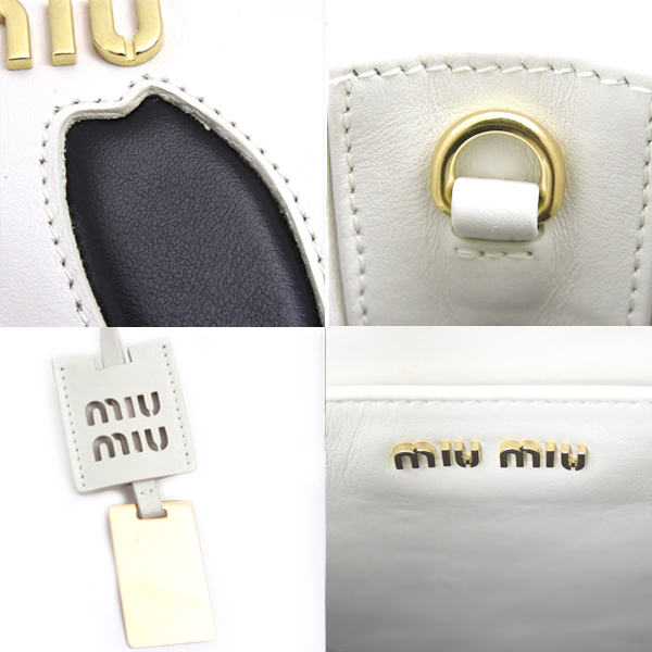 ミュウミュウ バッグ レディース フラワーモチーフ ハンドバッグ ショルダー 2WAY カーフ オフホワイト MIUMIU 中古