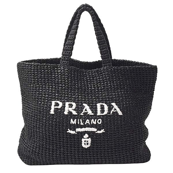 プラダ バッグ レディース ロゴ入りトートバッグ カゴバッグ ラフィア ウィッカー ブラック PRADA 1BG392 中古