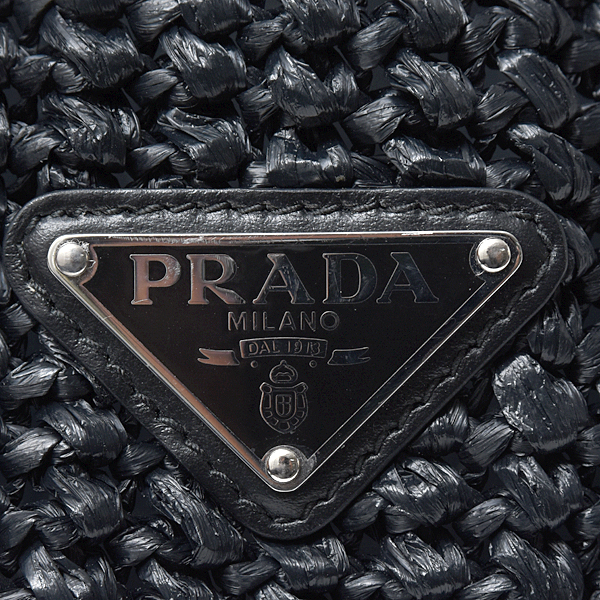 プラダ バッグ レディース ロゴ入りトートバッグ カゴバッグ ラフィア ウィッカー ブラック PRADA 1BG392 中古