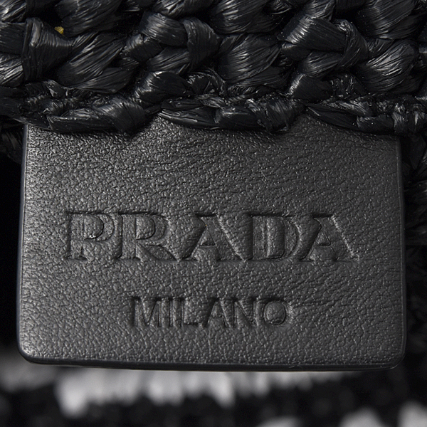 プラダ バッグ レディース ロゴ入りトートバッグ カゴバッグ ラフィア ウィッカー ブラック PRADA 1BG392 中古