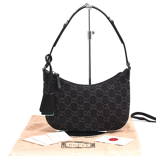 グッチ バッグ レディース GGデニム ホースビット スリム スモールショルダーバッグ ワンショルダーバッグ ブラック GUCCI 774719 中古