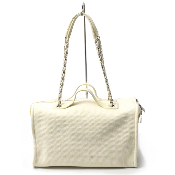 シャネル バッグ ドーヴィル ボストンバッグ ショルダーバッグ 2WAY キャンバス レザー アイボリー レディース CHANEL 中古