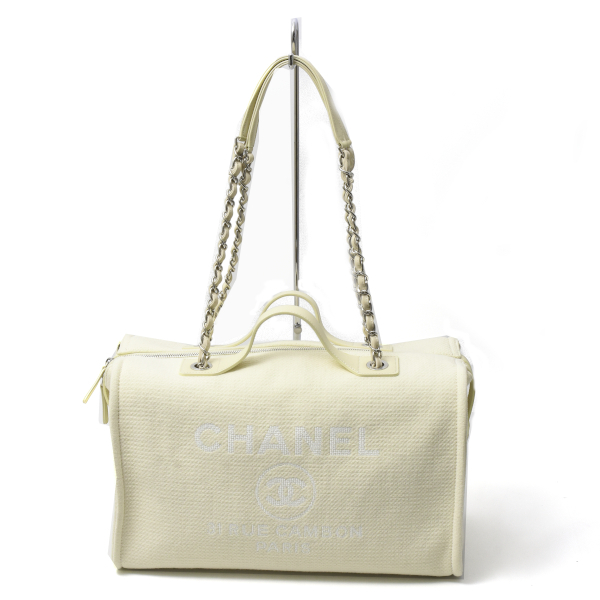 シャネル バッグ ドーヴィル ボストンバッグ ショルダーバッグ 2WAY キャンバス レザー アイボリー レディース CHANEL 中古