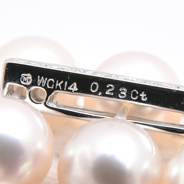 ミキモト ネックレス レディース 3連 パール ダイヤ ネックレス 7.5mm～7.9mm珠 1ctオーバー ホワイトゴールド MIKIMOTO K14WG 中古