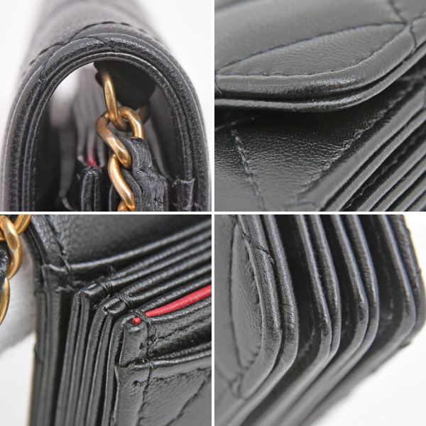 シャネル 財布 バッグ レディース マトラッセ カードケース ポシェット チェーンショルダー ラムスキン ブラック CHANEL AP1895 中古