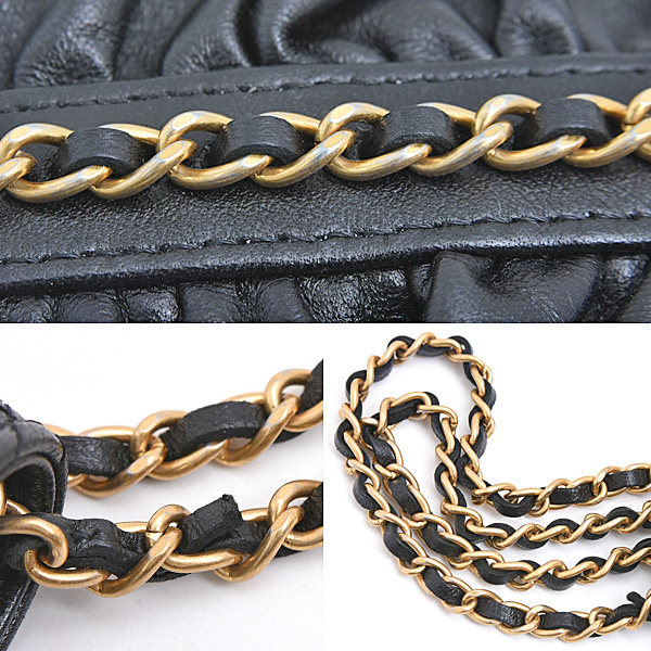 シャネル 財布 バッグ レディース マトラッセ カードケース ポシェット チェーンショルダー ラムスキン ブラック CHANEL AP1895 中古