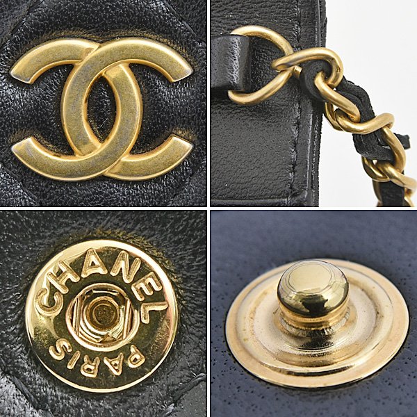 シャネル 財布 バッグ レディース マトラッセ カードケース ポシェット チェーンショルダー ラムスキン ブラック CHANEL AP1895 中古