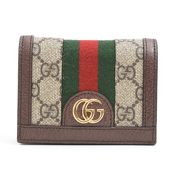 グッチ 財布 レディース GGスプリーム オフィディア 二つ折り財布 ミニウォレット レザー キャンバス ブラウン 523155 GUCCI 中古