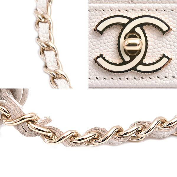 シャネル バッグ レディース マトラッセ ミニチェーンウォレット ショルダーバッグ キャビアスキン ホワイト系 CHANEL 中古