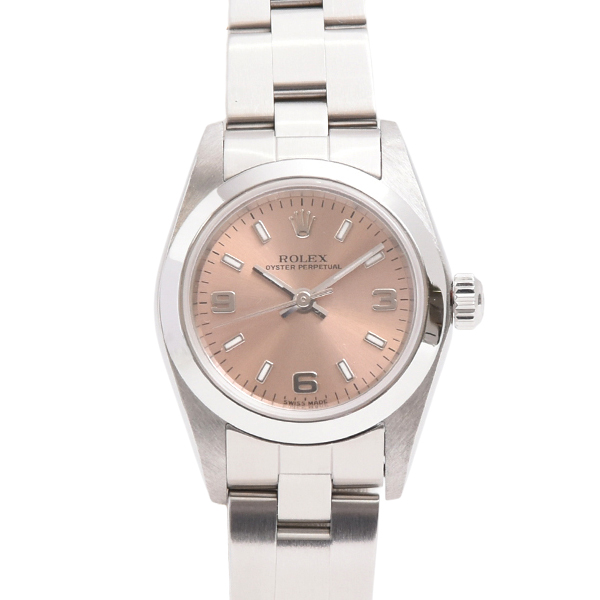 ロレックス 時計 レディース オイスターパーペチュアル K番 ピンク文字盤 自動巻 ステンレス ROLEX 76080 SS 中古